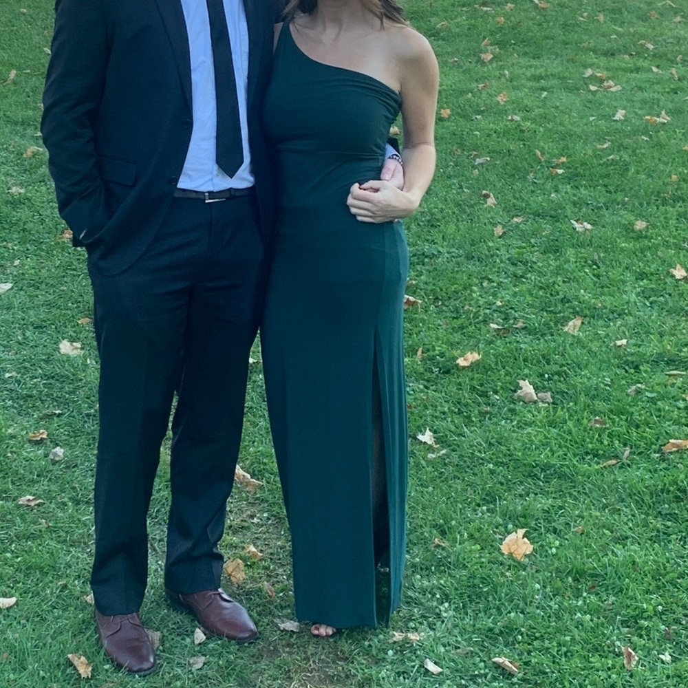 Lulus Dark green slim fitting one shoulder dress